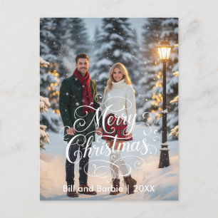 Script Merry Christmas Couples Photo Front Holiday Postcard