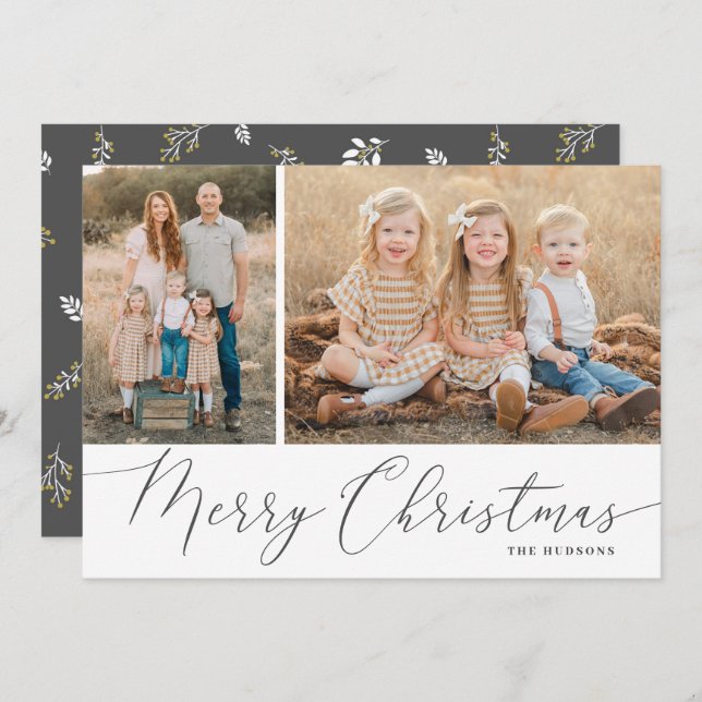 Script Merry Christmas Elegant 2 Photo Holiday Card (Front/Back)