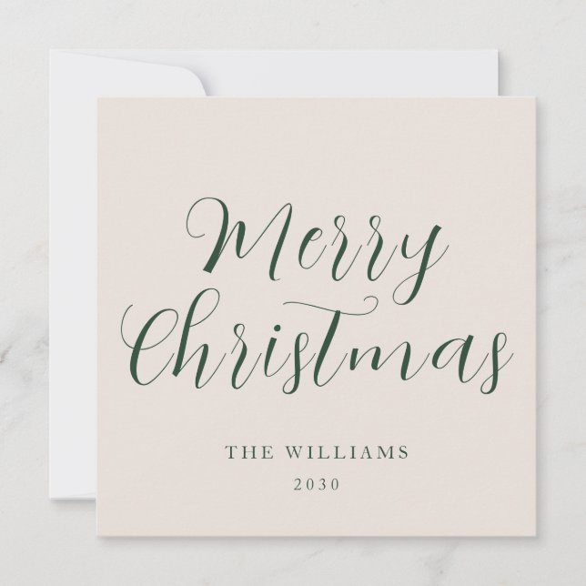 Script Merry Christmas Green Beige  Holiday Card (Front)