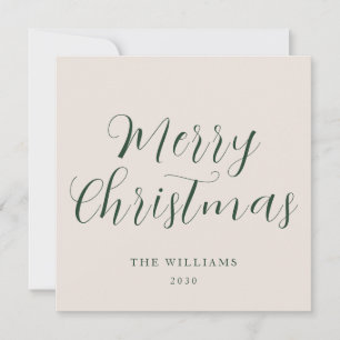 Script Merry Christmas Green Beige Holiday Card