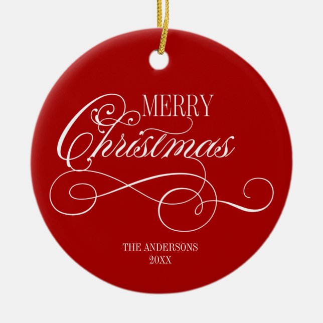 Script Merry Christmas Holiday Ceramic Ornament (Front)