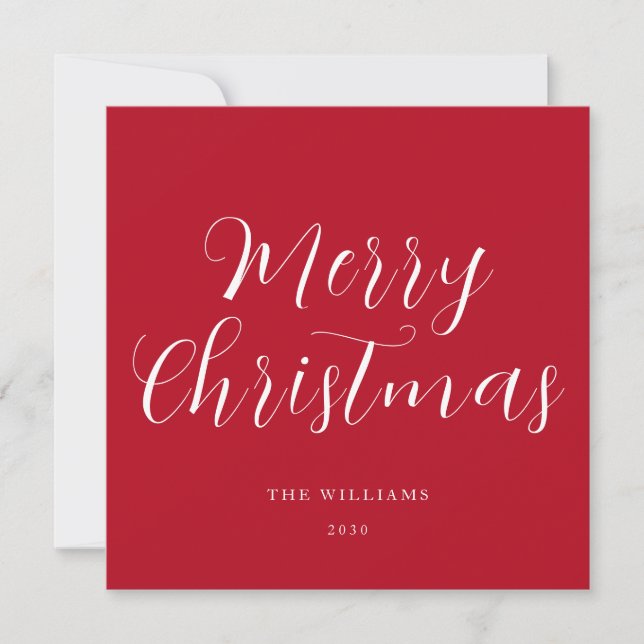 Script Merry Christmas Red  Holiday Card (Front)