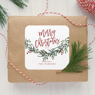 Script Merry Christmas Watercolor Square Sticker