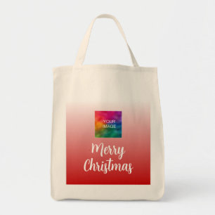 Script Merry Christmas With Your Photo or Logo Tote Bag