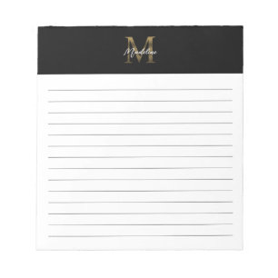 Script Metallic Black Gold Monogram Lined Notepad
