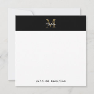 Script Metallic Black Gold Monogram Square Card