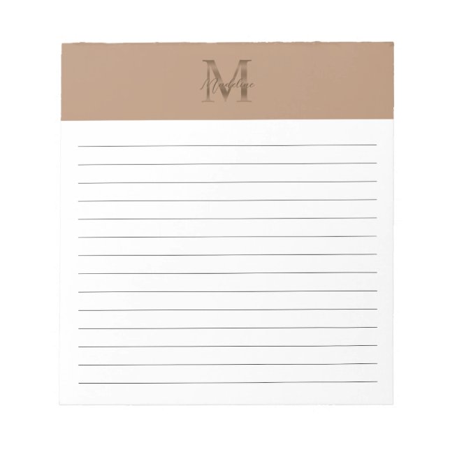 Script Metallic Taupe Gold Monogram Lined Notepad (Front)