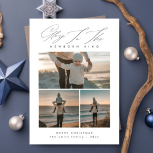 Script Minimalist Glory Family 3 Photo Christmas Holiday Card