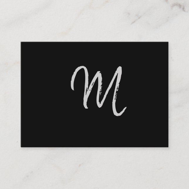 Script Minimalist Monogram on Black Business Card (Front)