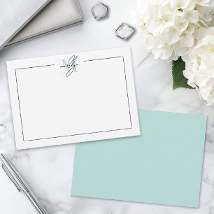 Script Minimalist Teal Blue Name Monogram Card