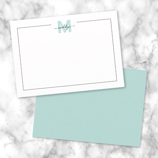 Script Minimalist Teal Blue Name Monogram Card (Script Minimalist Teal Blue Name Monogram Note Card)