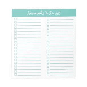 Script Modern Aqua Two Column Checklist Notepad