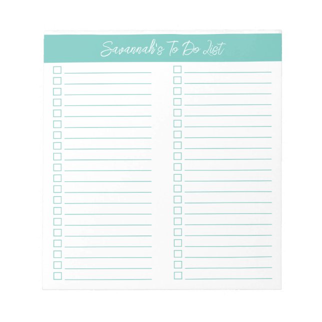 Script Modern Aqua Two Column Checklist Notepad (Front)