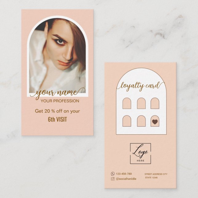 Script Modern arch pink photo logo Loyalty Card (Front/Back)