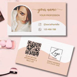 Script Modern arch pink photo qr code logo Busines Business Card