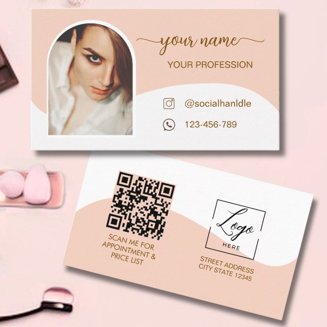 Script Modern arch pink photo qr code logo Busines Business Card (Creator Uploaded)