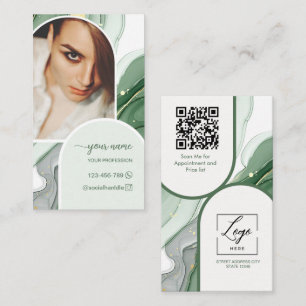 Script Modern arch sage green photo qr code logo Business Card