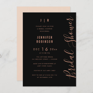 Script Modern Bridal Shower Rose Gold Black  Invitation