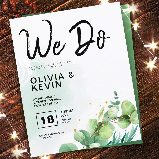 Script Modern Eucalyptus We Do Wedding Invitation (Creator Uploaded)