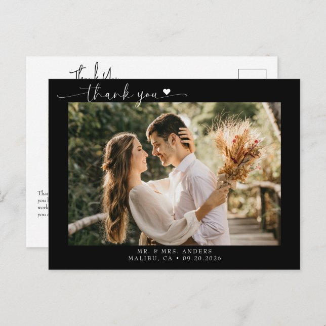  Script  Modern Photo Wedding Thank You Postcard (Front/Back)