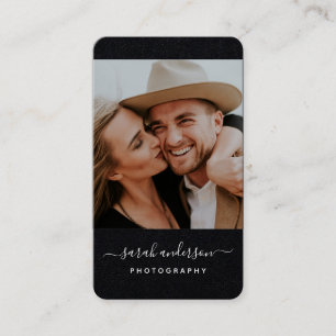 Script Modern Typography Photographer Black Cool Business Card