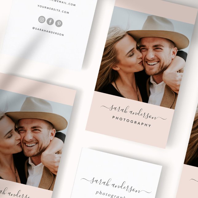 Script Modern Typography Photographer Blush Pink Business Card (Creator Uploaded)
