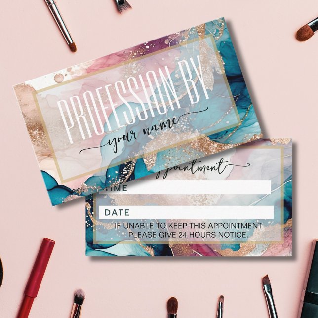 Script Modern watercolor Iridescent and gold Appointment Card (Creator Uploaded)