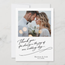 Script Modern Wedding 2 Photos Thank You Card