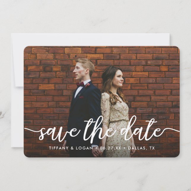 Script Modern Wedding Marble Photo Save The Date (Front)