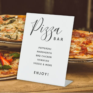 Script Modern Wedding Pizza Bar Pedestal Sign