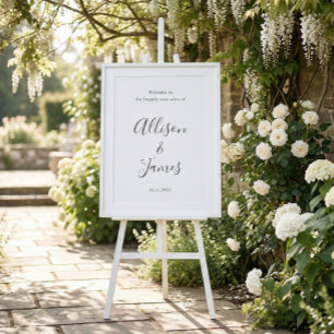 Script Modern White Wedding Welcome Sign