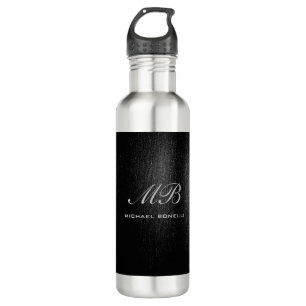 Script monogram black grey modern cute 710 ml water bottle