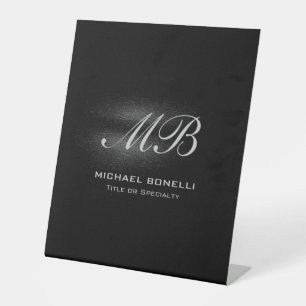 Script monogram black grey modern cute pedestal sign