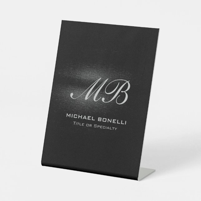 Script monogram black grey modern cute pedestal sign (Front)