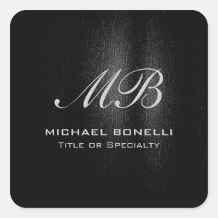 Script monogram black grey modern cute square sticker