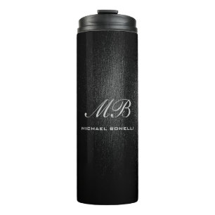 Script monogram black grey modern cute thermal tumbler
