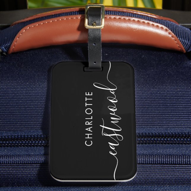 Script Monogram Black Luggage Tag (Front Insitu 2)