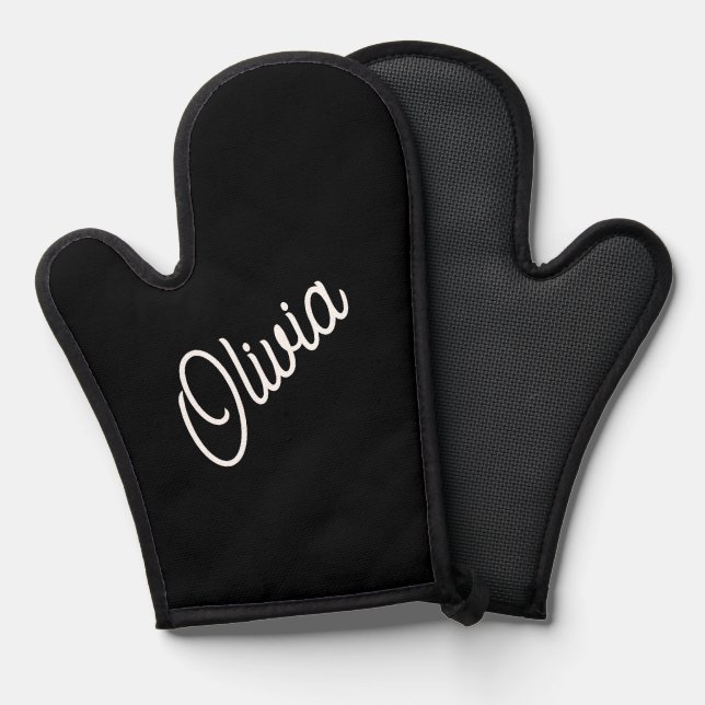 Script monogram, black oven mitt (Front/Back)