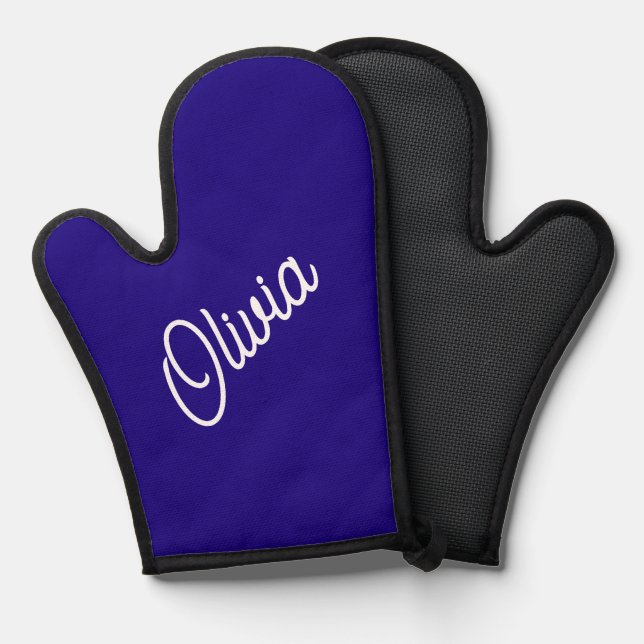 Script monogram blue oven mitt (Front/Back)