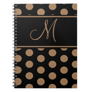 Script Monogram Brown Polka Dots on Black Notebook