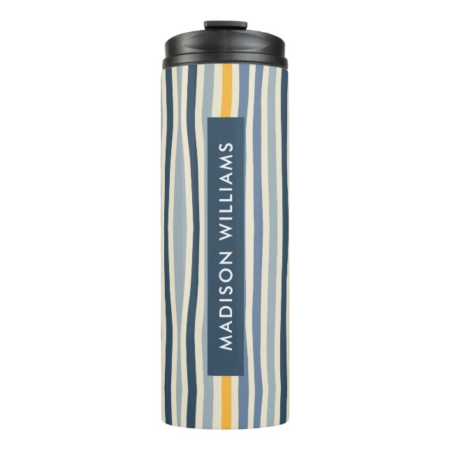Script Monogram Coloured Lines Thermal Tumbler (Front)