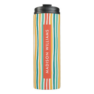 Script Monogram Coloured Lines Thermal Tumbler