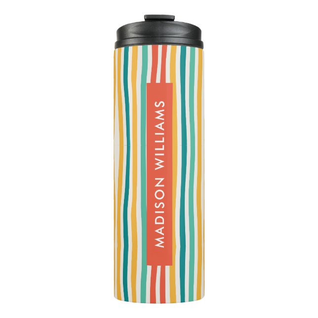Script Monogram Coloured Lines Thermal Tumbler (Front)