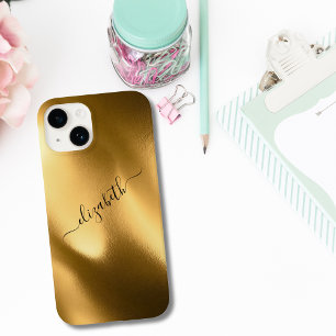 Script Monogram Gold Foil Pattern Glam Trendy  Case-Mate iPhone 14 Case