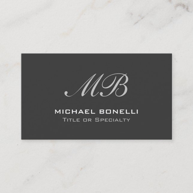 Script monogram grey background business card (Front)