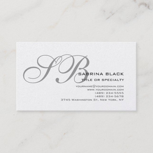 Script Monogram Grey Consultant Business Card (Front)