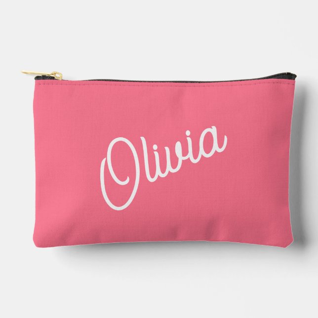 Script monogram, hot pink  accessory pouch (Front)