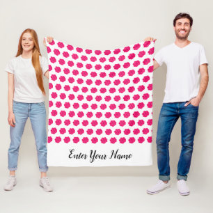 Script Monogram HotPink Rose Floral Pattern Custom Fleece Blanket
