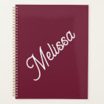 Script monogram, modern red  planner<br><div class="desc">Large script typography makes a bold statement against the maroon red background. Simple yet elegant,  it's a personal gift they'll love for birthday,  Christmas,  back to school and more.</div>