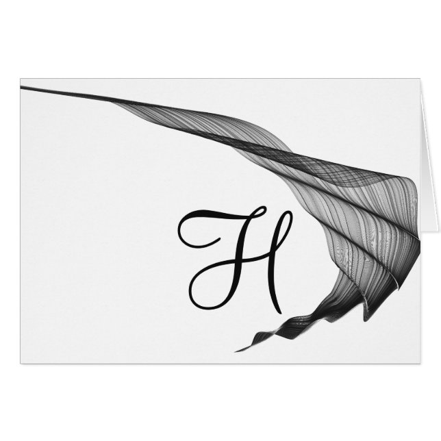 Script Monogram Note Cards- Dramatic Flare Black 2 (Front Horizontal)